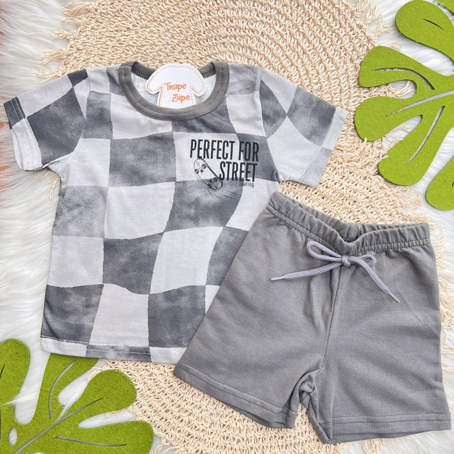 Conj. Camiseta Perfect for Street e Bermuda - Cinza